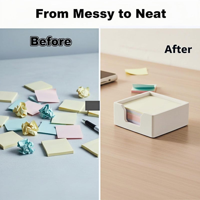 BAOHD Concrete Sticky Note Holder for 3x3″ Notes - Cement Self-Stick Note Memo Pad Holder Notepad Dispenser Organizer - Modern Desk Accessory for Office & Home, White - Image 3
